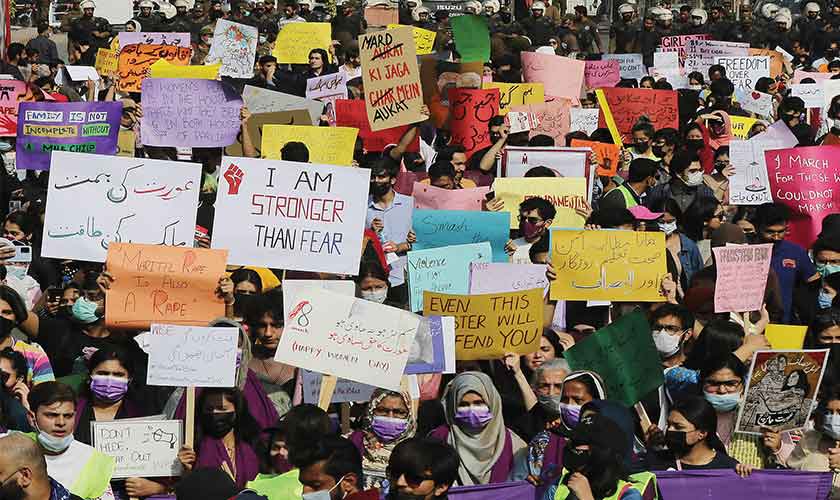 The participants were seen holding placards with catchy slogans at last year’s march. — Photo by Rahat Dar