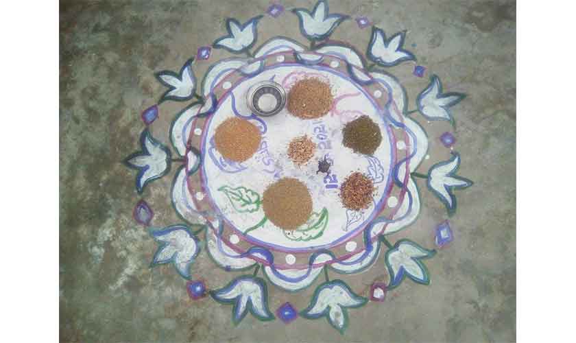 Thari women make beautiful designs in their mud-plastered courtyards.