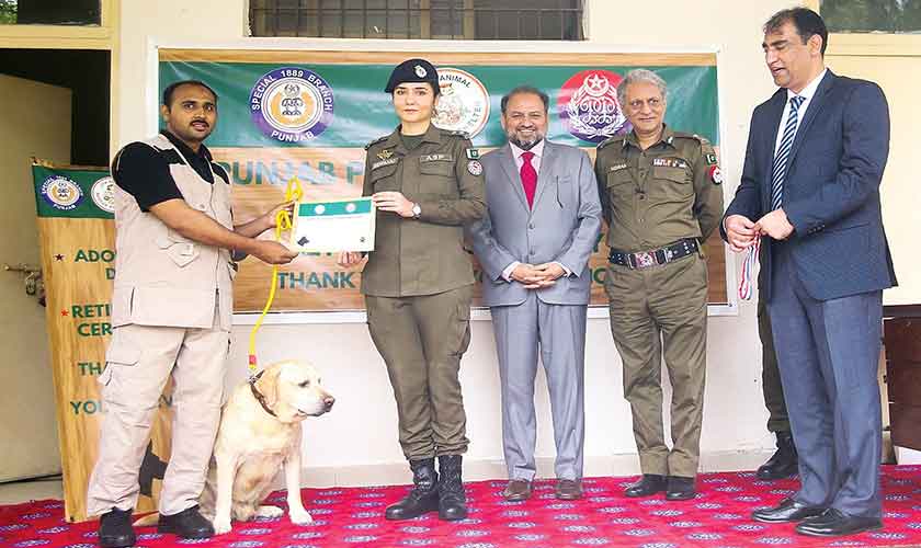 ASP Shehrbano Naqvi presented certificates of commendation to the retired dogs in a ceremony. — Images: Supplied
