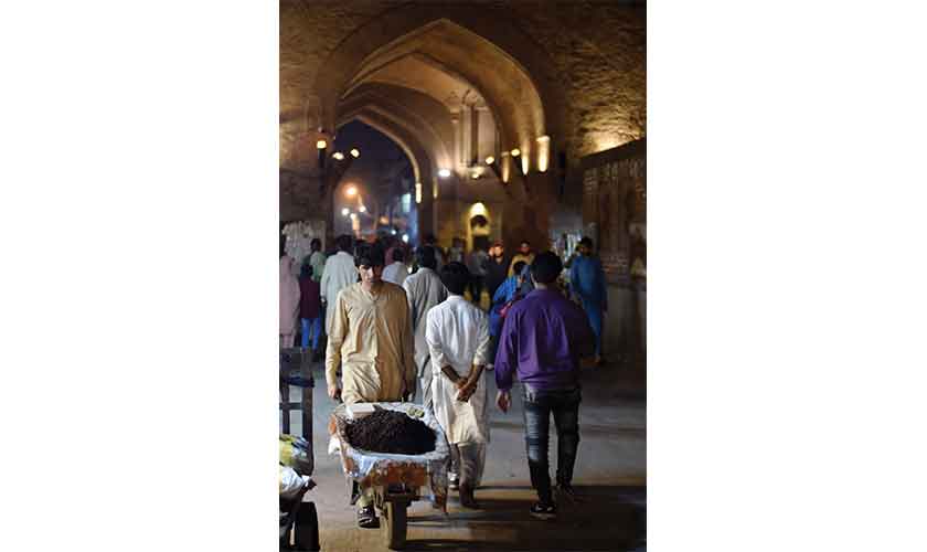 A scene inside Delhi Gate of walled city of Lahore.