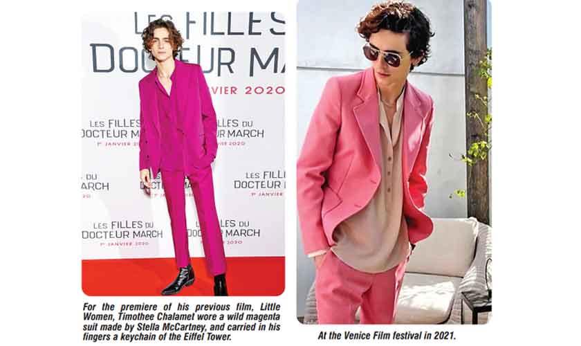 Timothee Chalamet goes pink for Willy Wonka premiere