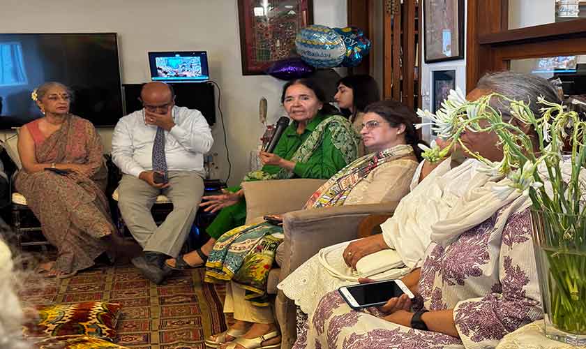 Sadiqa Salahuddin talking about ZM; Sheema Kermani visible on the left.