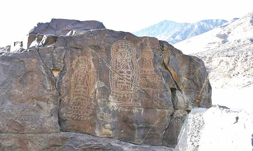 Figures of Bodhisattva Avalokiteshvara, Bodhisattva Maitreya and Stupa.
