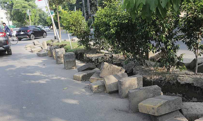 Road dividers are also being flattened.