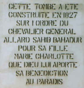 The epitaph at General Allard's and Mary Allard’s tomb.