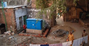 The electricity wires are cluttered everywhere.