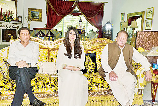 Fashion’s Manchurian candidate? Hina Butt with her industrialist father Pervaiz and Prime Minister Nawaz Sharif.