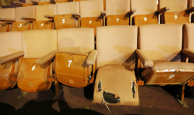 The seats are broken or their cloth has come off at different places. Besides, the margin between any two rows of seats is too narrow to allow for an easy movement.