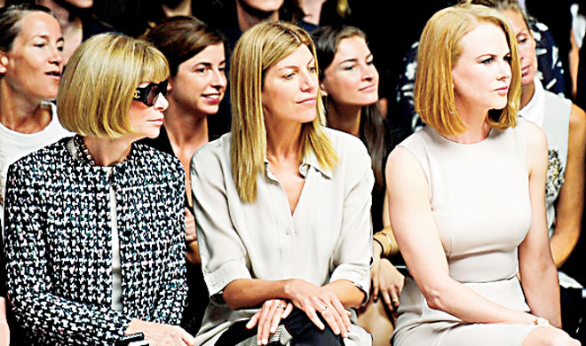 Anna Wintour sits front row with Virginia Smith and Nicole Kidman at Calvin Klien’s showcase at the Milan Fashion Week