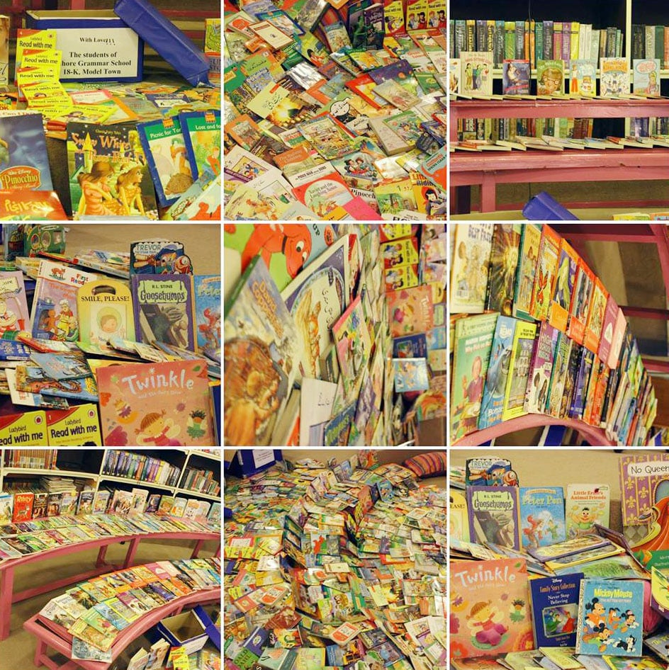 Books donated by children of a local school. 