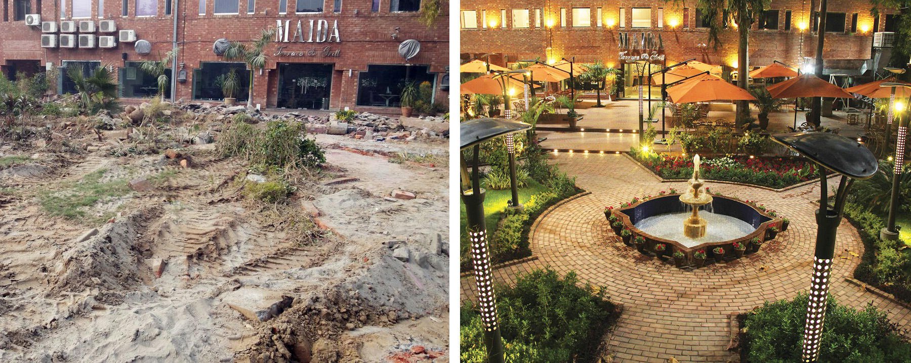 The open area of a popular food spot: (L) before and (R) after the anti encroachment drive.