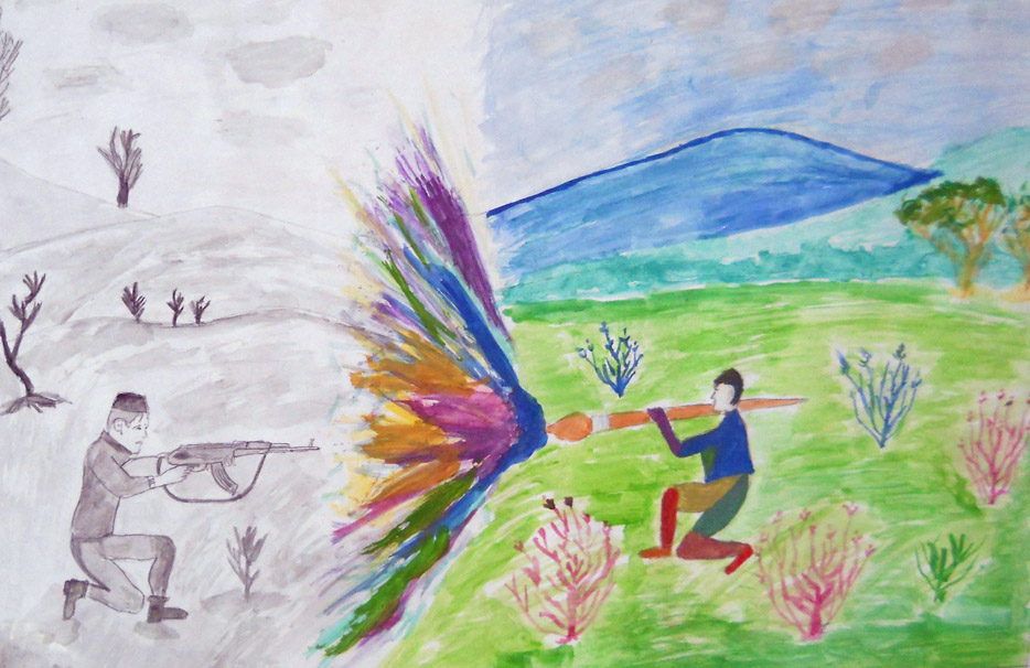 Drawings by young children reflect their hopes for peace and an end to the rule of guns.