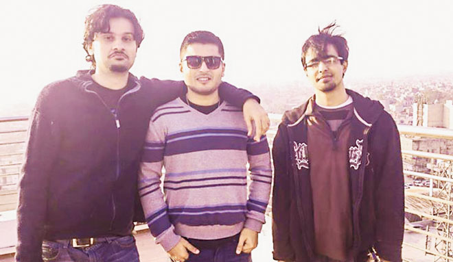 (Left to right) Nadir Shehzad Khan with fellow music cohorts, Shajie Hassan and Ali Suhail