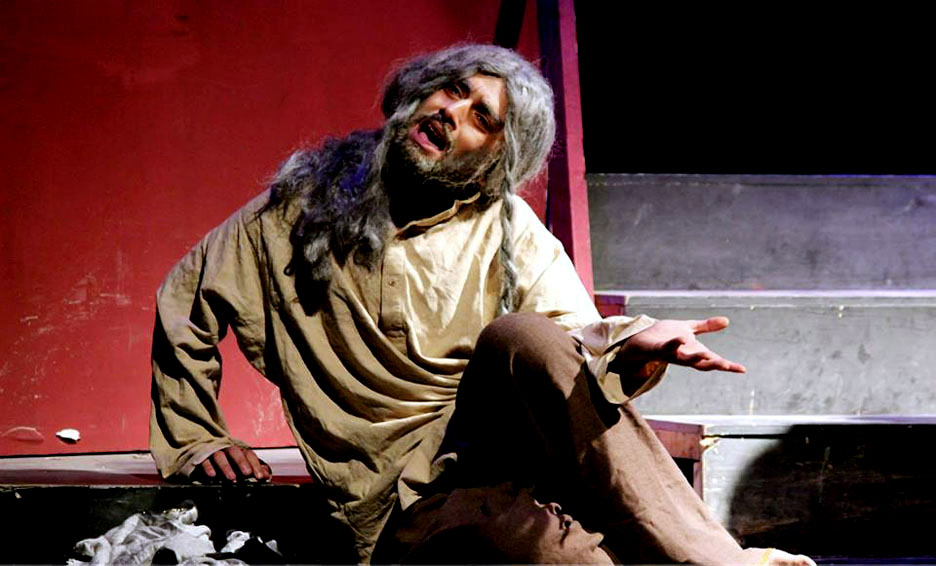 Shah Fahad as the foul-mouthed, long haired Baazigar in Dramaducation’s Rahu - The Play. -- Photos courtesy: Facebook 