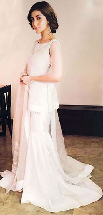 Sohai Ali Abro Take a leaf out of Sohai Ali Abro&rsquo;s book if you&rsquo;re looking to make a splash at a summer wedding and go traditional in all-white, as she does in this Adnan Pardesy gharara.