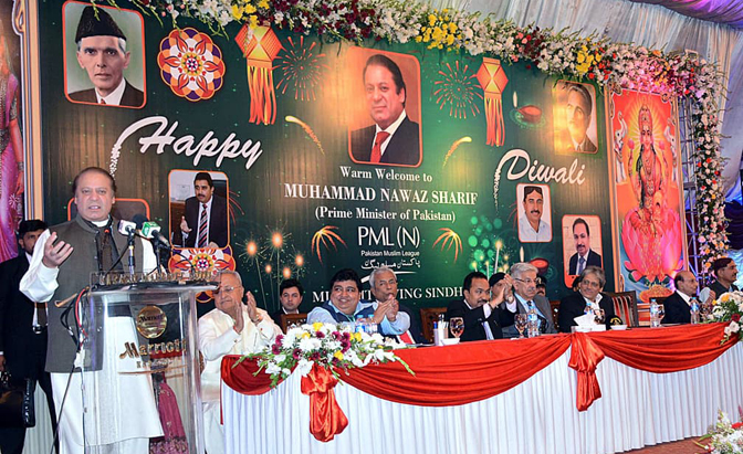 Nawaz Sharif speaks at an event celebrating Diwali.