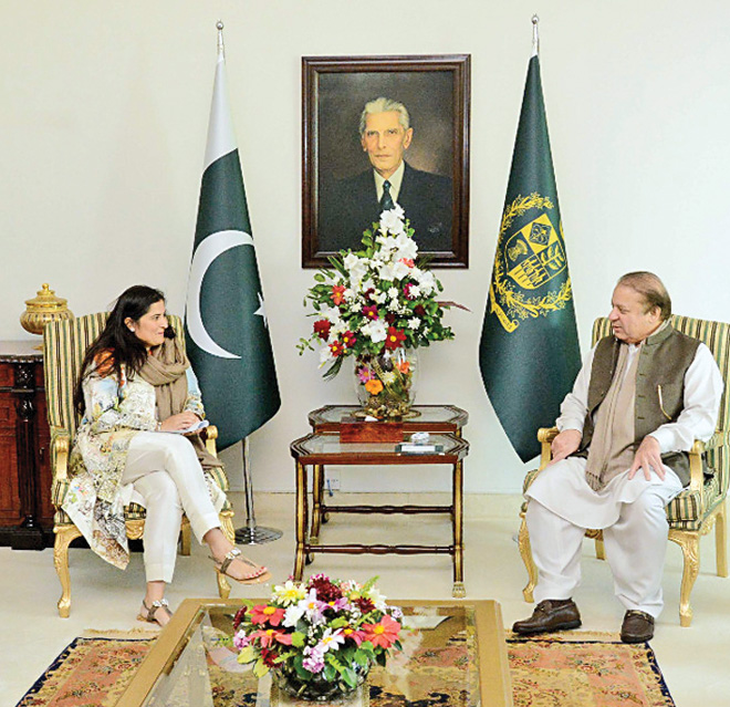 PM Nawaz Sharif met Sharmeen Obaid Chinoy at the Prime Minister House in Islamabad earlier this month.