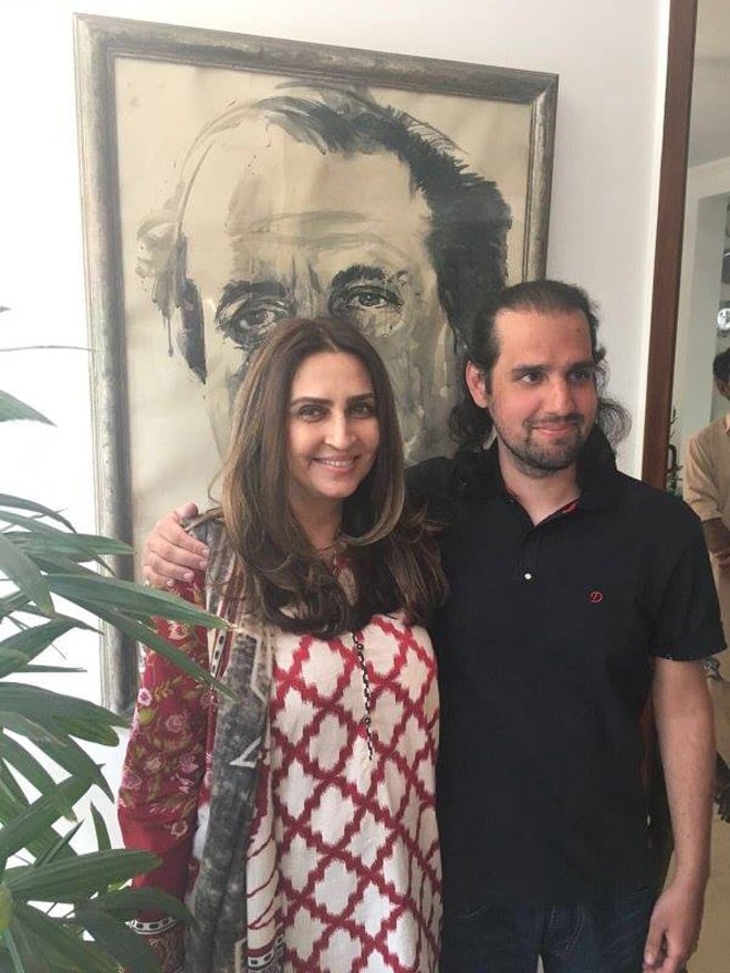 With a jubilant mother.