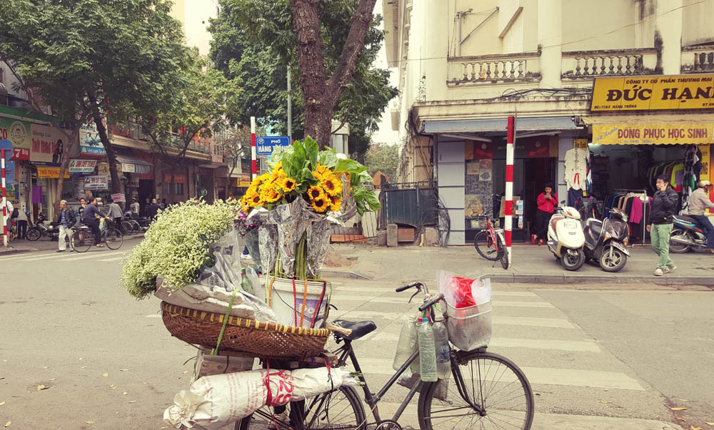 A flower seller on an early Hanoi morning.