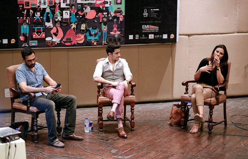 Ali Zafar and Zoe Viccaji in a session moderated by Ali Sethi. 