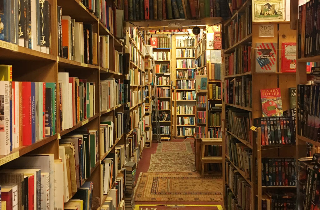 Inside Armchair Books, known for its second-hand and antique book collection.
