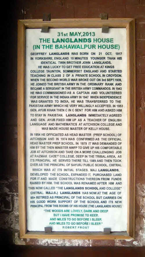 A stone plaque, tacked on the entrance wall of his current accommodation, reads more like Langlands’s  biographical note.