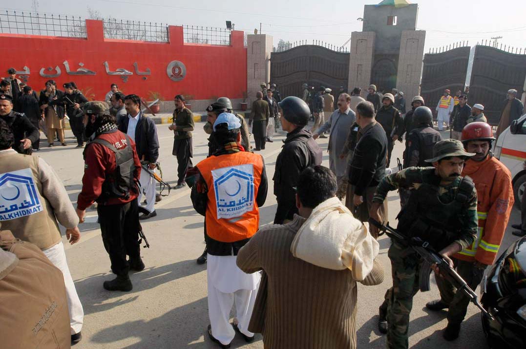 Police searching students: Bacha Khan University.