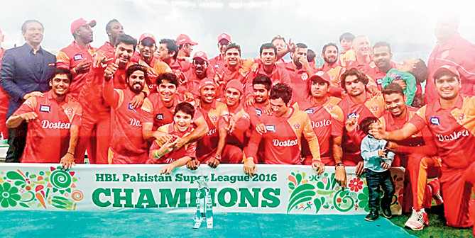 The Champions: Islamabad United celebrate after winning the inaugural PSL in Dubai on February 23, 2016