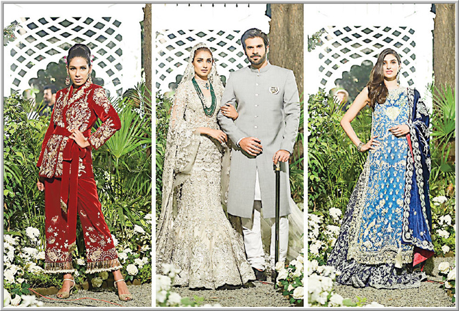 (L-R) A variation of opulent silhouettes featured in the collection, defying the common opinion that bridals must be boring. This showcase of couture, taken to another level, was exciting to say the least.