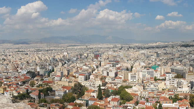 A bird's eye view of Athens from Acropolis. 