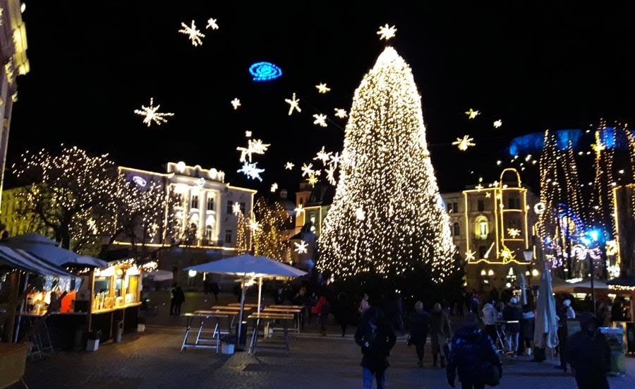 Christmas lights at Preseren Square.