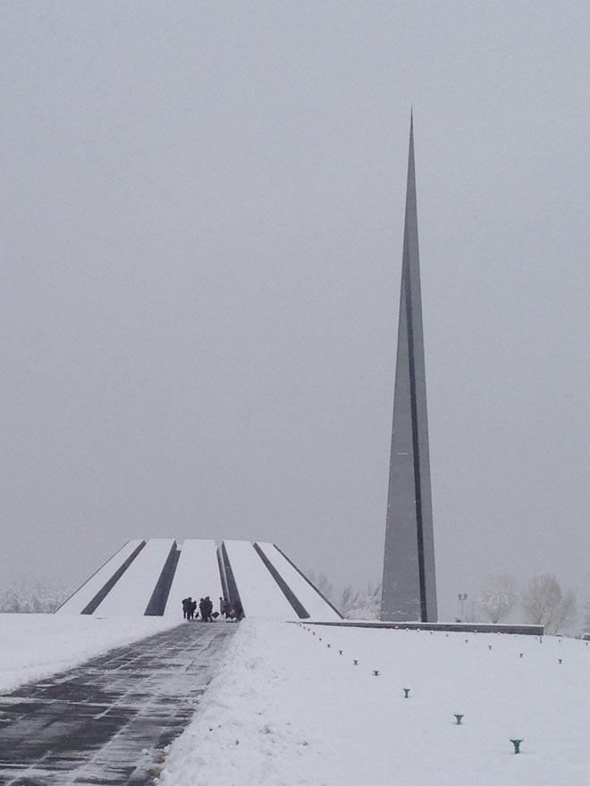 The Armenian Genocide memorial complex on the hill of Tsitsernakaberd.