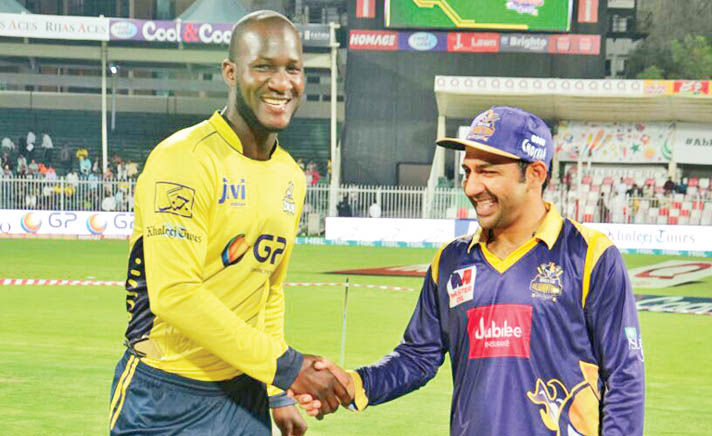 Happy captains: Sarfraz Ahmed and Darren Sammy will face off today in the PSL final