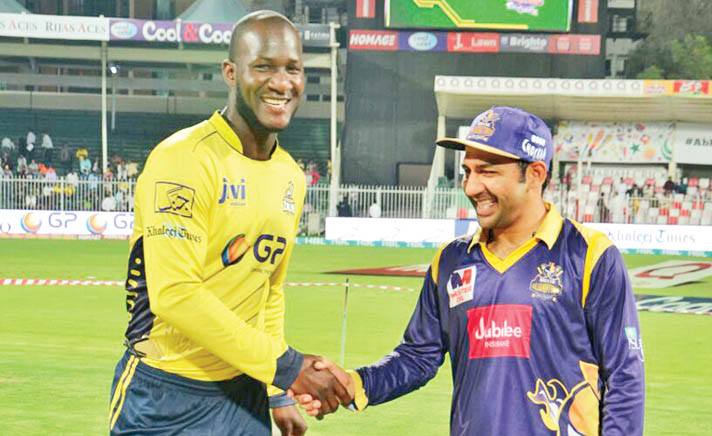 Happy captains: Sarfraz Ahmed and Darren Sammy will face off today in the PSL final