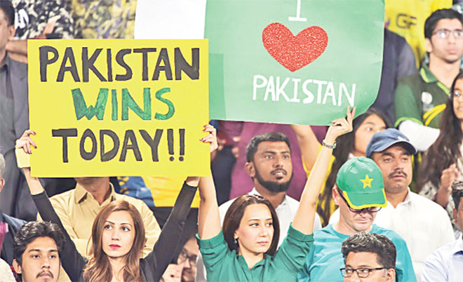 Delighted: Lahore fans express their delight at cricket’s return to Pakistan.