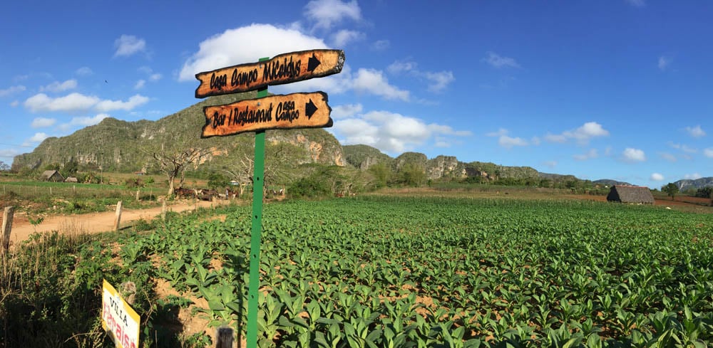 A sign leading us to a tobacco farm in Vinales. 