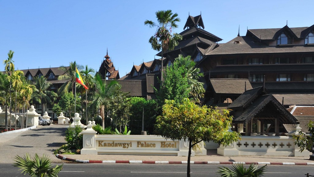 The majestic Kandawgyi Palace Hotel situated on the banks of the Royal Lake