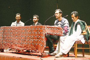 Saad Sultan, Umar Riaz, Ali Sethi and Jamaldin at the launch of Mahi Mera in Lahore 