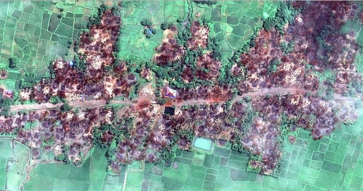 New satellite imagery obtained by Human Rights Watch shows the complete destruction of the village of Chein Khar Li Satellite imagery