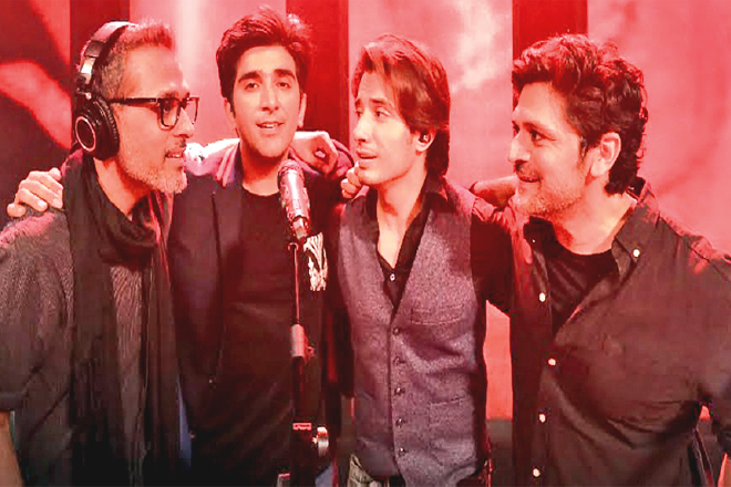 Bilal Maqsood, Ali Hamza, Ali Zafar and Faisal Kapadia came together on Coke Studio 10 during the finale episode to pay a beautiful tribute to Junaid Jamshed. A historic collaboration featuring two different generations of music, it is both an ode to a voice that we will always remember and a positive message in a time where the industry is divided by cola wars. 