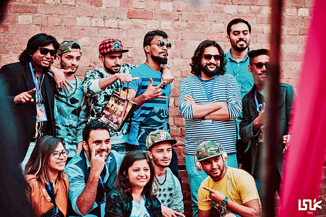 Ahmer Naqvi, Khalid Bajwa with Lyari Underground and Abid Brohi (Courtesy: Lahore Music Meet)