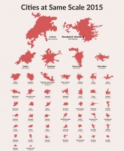 A map in &lsquo;Punjab Cities Growth Atlas 1995-2015&rsquo; that makes a comparative analysis of the spatial growth of cities.