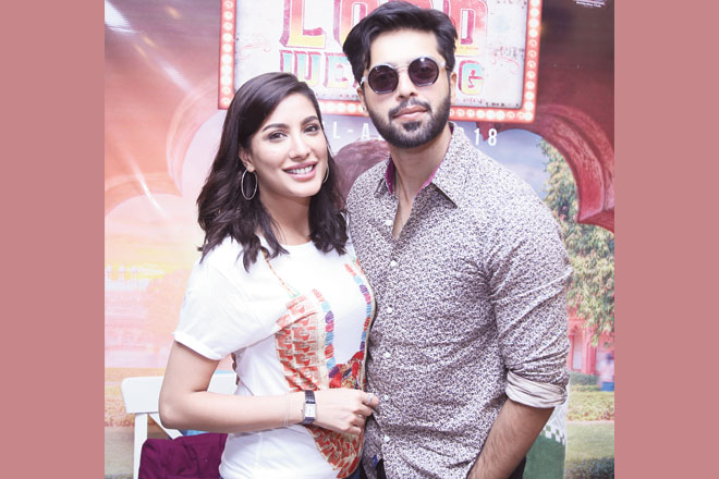 (Clockwise from top): Mehwish Hayat, Fahad Mustafa, Nabeel Qureshi & Fizza Ali Meerza at the media junket of Load Wedding, an upcoming social satire that is scheduled to release in Pakistan and beyond on Eid ul Azha.