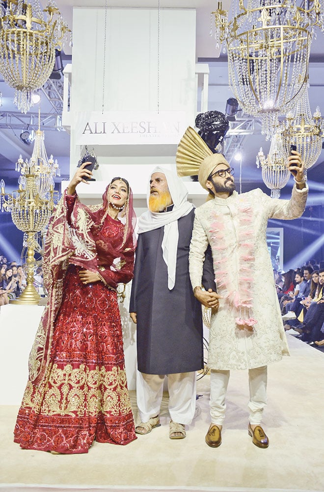 Ali Xeeshan’s collection was a cheeky take on the millennial obsession with social media.
