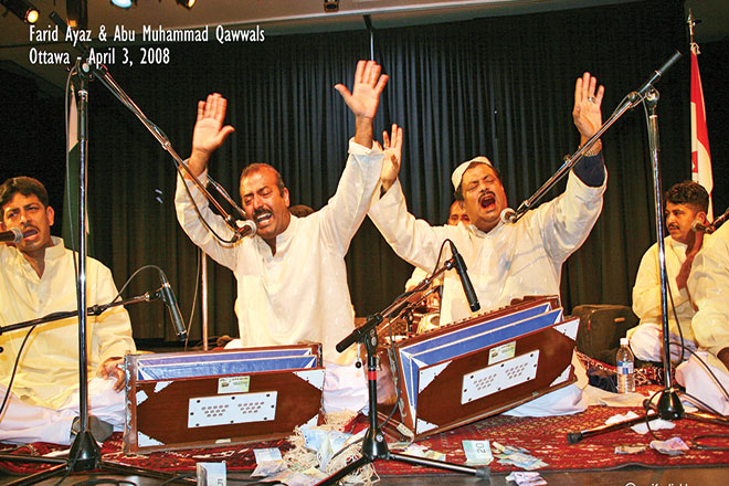 Farid Ayaz and Abu Mohammad belong to the Qawwal Bachchon Ka Gharana of Delhi. Trained in classical music by Ustad Munshi Raziuddin Ahmed Khan Qawwal, their roots can be traced to the disciples of Amir Khusro.