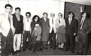 London: (left to right): Iftikhar Qaisar, Hamraz Ahsan, Jahanzeb Khan Swati, Fahimda Riaz, Minhaj Barna, Akbar Hyderabadi, Amin Mughal, Iftikhar Arif 