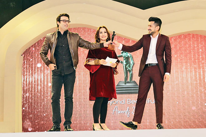 Filmmakers Asim Abbasi (right) and Adnan Sarwar, who broke the monotony of male-oriented films with strong female representation in Cake and Motorcycle Girl, respectively, were honoured at the Gala Night