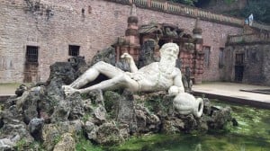 The sculpture of Epicurus inside Hortus Palatinus Baroque Garden attached to Heidelberg Castle.