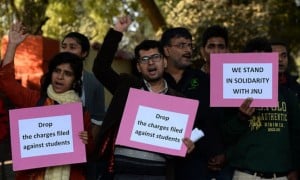 Students from Jawaharlal Nehru University were charged with sedition in 2016 for participating in a political protest.-courtesy: AFP