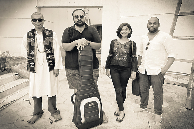 Surkhwaab features Zishan Mansoor on guitars, Mishal Fatima on vocals, Jasir Abro on bass and Ajay Harry on drums. Photo by Minah Jasir Abro 
